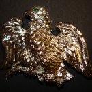 Silver Bird Brooch w/ Green Eye