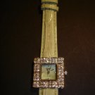 Green & Rhinestone Square Bling Watch