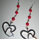 Red & Silver 2 Heart Earrings