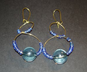 Gold & Blue Ocean Earrings
