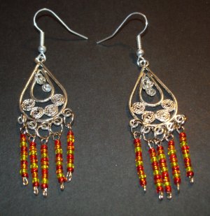 Silver Fire Gold Tribal Dangle Chandelier Earrings