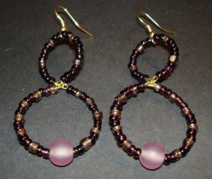 Purple Beaded Hoops Earrings