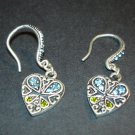 Silver Blue & Green Heart Earrings