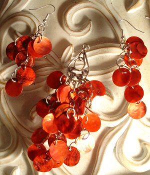 Red Shells Dangle Earrings & Pendant Set