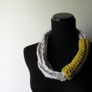 neck loops in gray and citron yellow.