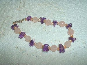 Beautiful Rose Quartz Beads, Pearls, & Amethyst Chip Bracelet