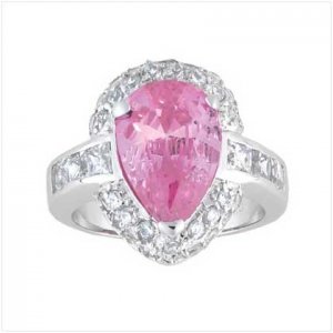 Pink Teardrop Silver Ring