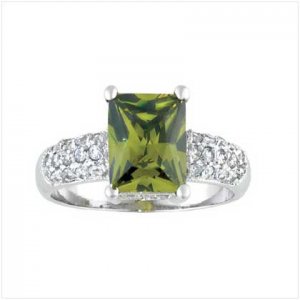 Green Square Silver Ring