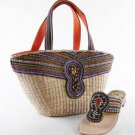 Marrakesh Basket - Straw Basket w/ Purple Beads
