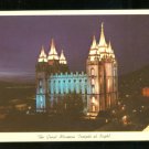 1950s THE GREAT MORMON TEMPLE AT NIGHT UTAH POSTCARD