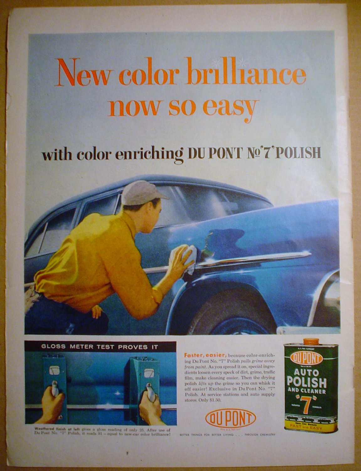 1958 FULL PAGE AD DUPONT 7 AUTO POLISH & CLEANER + COLUMBIA RECORD CLUB