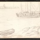 RETA WADDELL CHARCOAL SKETCH FISHING BOATS BOOTHBAY HARBOR MAINE 809