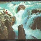 MAN & WOMAN ADMIRING SUNWAPTA FALLS ICEFIELDS HIGHWAY CANADIAN ROCKIES 936