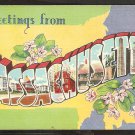 Greetings From Massachusetts Large Letter Linen Postcard 977 Greetings From Massachusetts Large Letter Linen Postcard 977