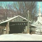 Covered Bridge Waitsfield Vermont Winter View Church Steeple Barn Postcard 1034