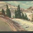 Roadway Up Snow Covered Mountains Lined With Evergreen Trees Linen Postcard 1162