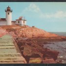 Eastern Point Lighthouse & Breakwater Gloucester MA Mass Cape Ann Chrome Postcard 352