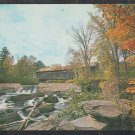 Covered Bridge Thetford Center Vermont Fall Foliage Rushing Stream Small Falls Chrome Postcard 1249