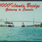 Two Cargo Ships Passing Under 1000 Islands Bridge Gateway to Canada Chrome Postcard 1268