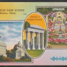 Franklin Park Boston MA Rose Garden Zoological Gardens Entrance Statuary Linen Postcard 1304