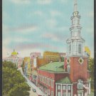 Park St Church Tremont St Brimstone Corner State House Boston MA Linen Postcard 1338