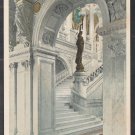 North Stairway Central Stair Hall Library of Congress White Border Phostint Postcard 1340