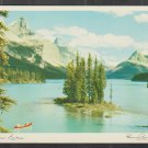 Maligna Lake Jasper Park Alberta Canada Canoe Mountains Island Chrome Postcard 1367