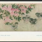 FOUR CHICKS AND AZALEA by Chien-Ying Chang Kiangsu, China Chrome Postcard 1443 FOUR CHICKS AND AZALEA by Chien-Ying Chang Kiangsu, China Chrome Postcard 1443