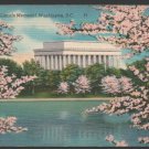 Abraham Lincoln Memorial Framed by Cherry Blossoms Linen Postcard 1456