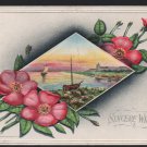 Sincere Wishes 1907/1915 Embossed Divided Back Postcard Sailboats Flowers Ashland NH 451