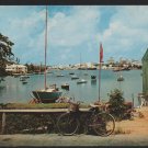 Red Hole Bay Harbor Hamilton Bermuda Sailboats fishing Boats Bicycle w/ Basket Chrome Postcard 1461