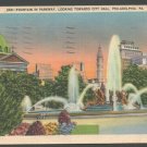 Fountain In Parkway Looking Toward City Hall Philadelphia PA 1939 Linen Postcard 487
