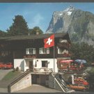 Gasthof Panorama Hotel Grindelwald Switzerland Parked Autos Guests on Patio Chrome Postcard 1500