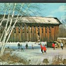 People Ice Skating Below A New England Covered Bridge Chrome Postcard 612 People Ice Skating Below A New England Covered Bridge Chrome Postcard 612