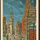 Times Square Paramount Building New York City Night View Linen Postcard 619