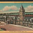 Union Station Portland Maine Linen Postcard 586