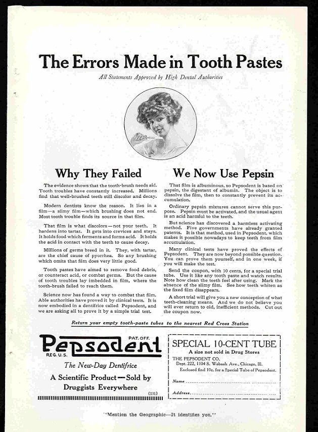 1918 Pepsodent Toothpaste Ad With Cute Flapper Girl
