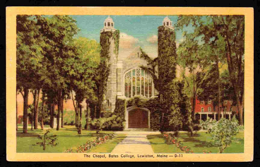 The Chapel Bates College Lewiston Maine Vintage Linen Postcard