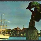 Stockholm Sweden Inner Harbor s/s af Chapman Training Ship Wings Statue Chrome Postcard 1610