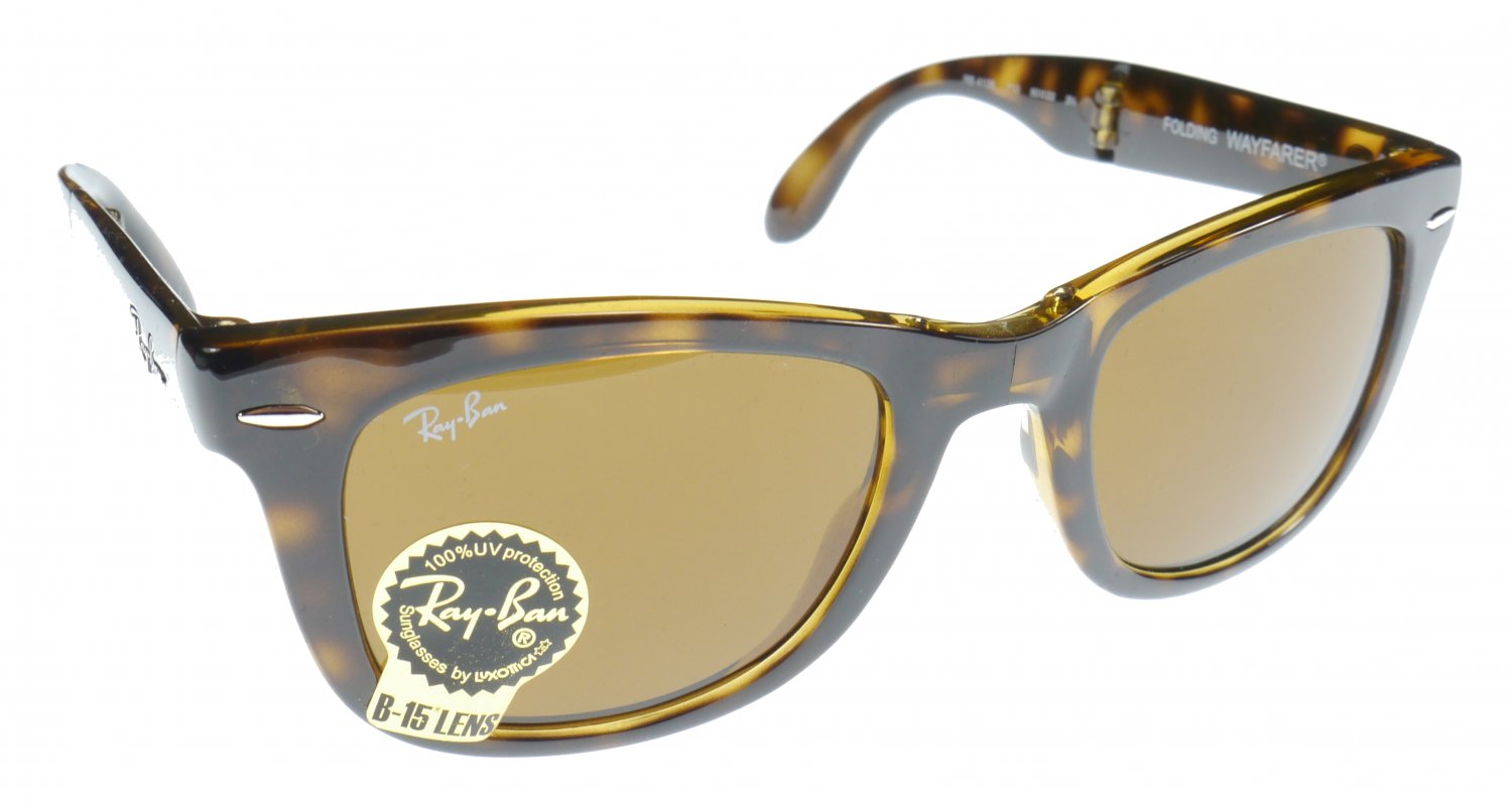 Ray Ban Folding Wayfarer Sunglasses Brown Frame B15 Glass Lenses 50mm size