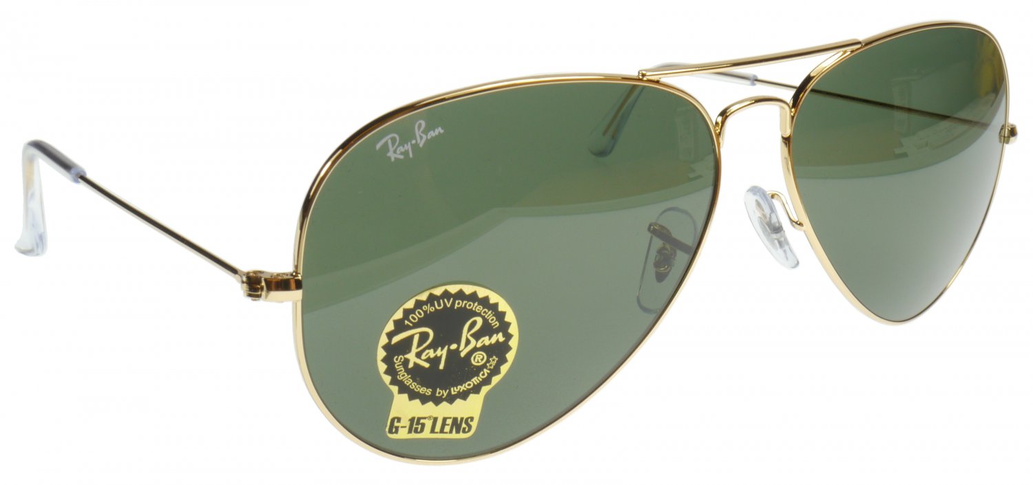 Ray-Ban Icons Large Metal Aviator Sunglasses, Gold/G15 Grey-Green Glass ...