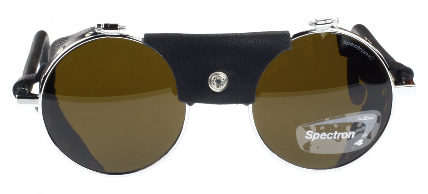 Julbo Vermont Classic Sunglass, ReEdition, Chrome, Black Leather Shields, Spectron 4 Polycarb Lens