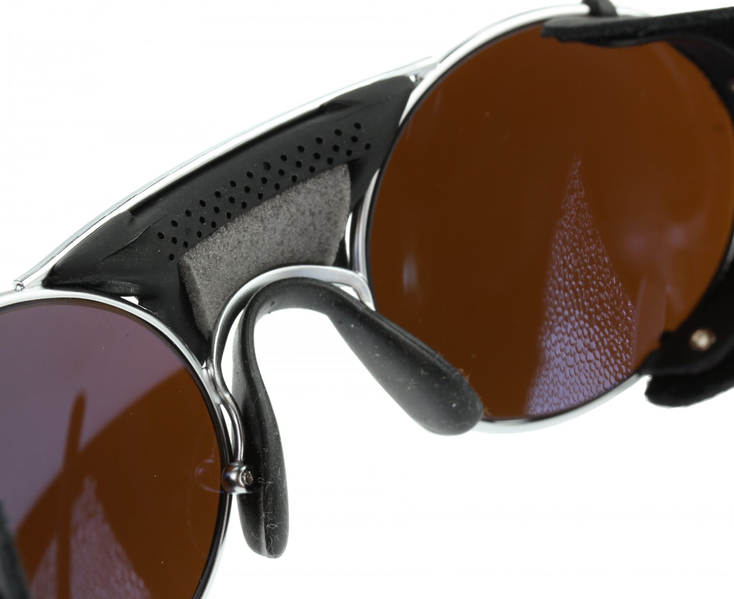 Julbo Micropore GT Sunglasses Silver Frame, Black Leather Shields, Alti