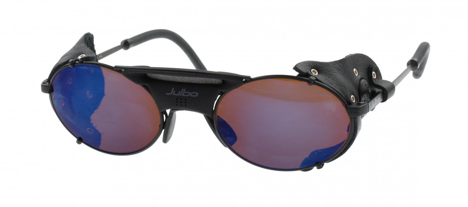 Julbo Micropore GT Sunglasses Black Frame, Black Leather Shields, Alti Arc 4+ Cat. 4 Glass Lenses