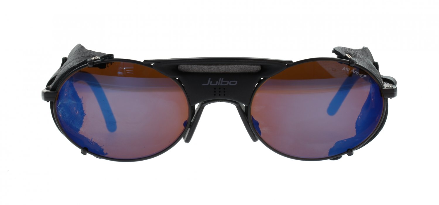 Julbo Micropore GT Sunglasses Black Frame, Black Leather Shields, Alti Arc 4+ Cat. 4 Glass Lenses