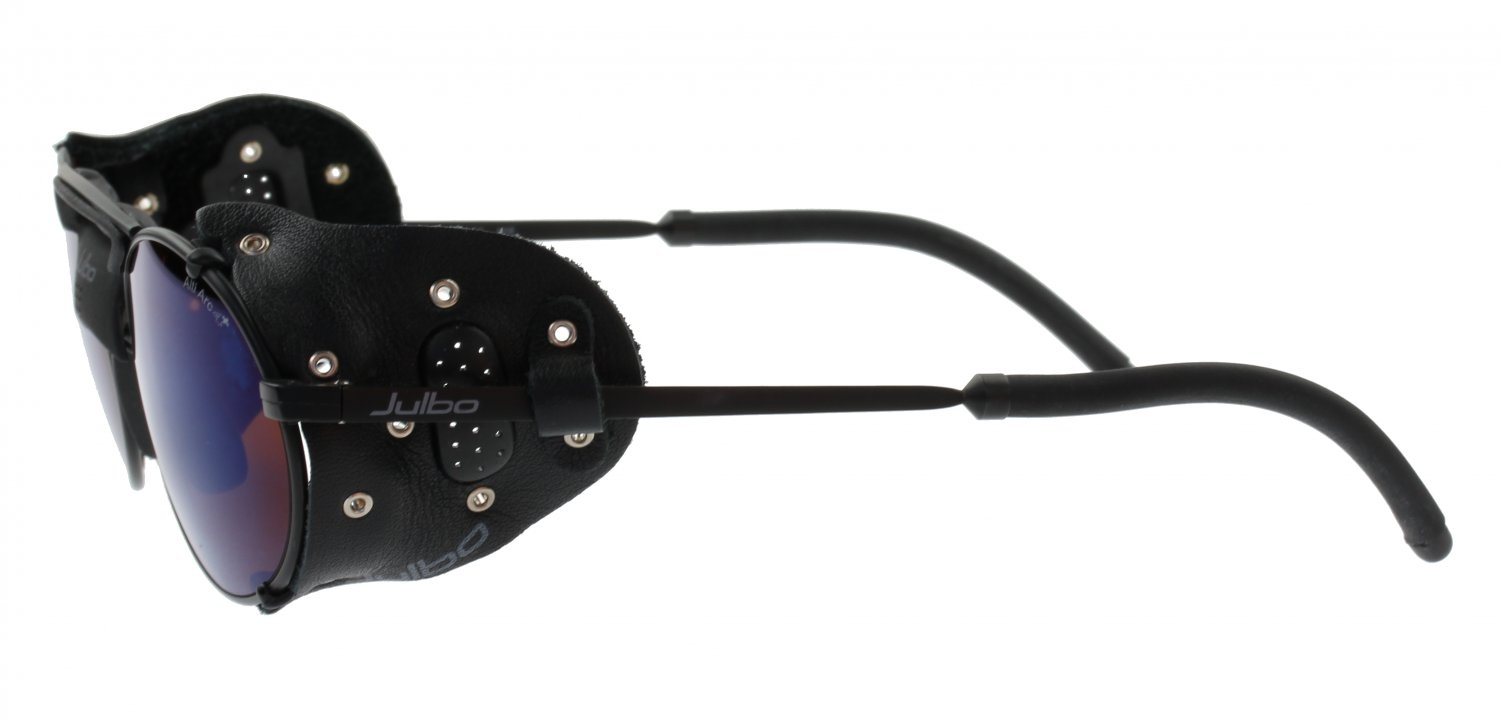 Julbo Micropore GT Sunglasses Black Frame, Black Leather Shields, Alti Arc 4+ Cat. 4 Glass Lenses