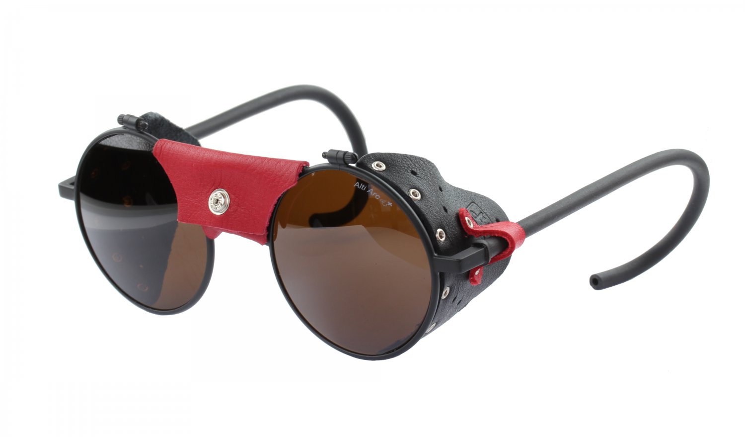 Julbo Vermont Classic Matt Black Sunglasses, Leather Shields, Alti Arc 4+ Glass Cat. 4 Lenses