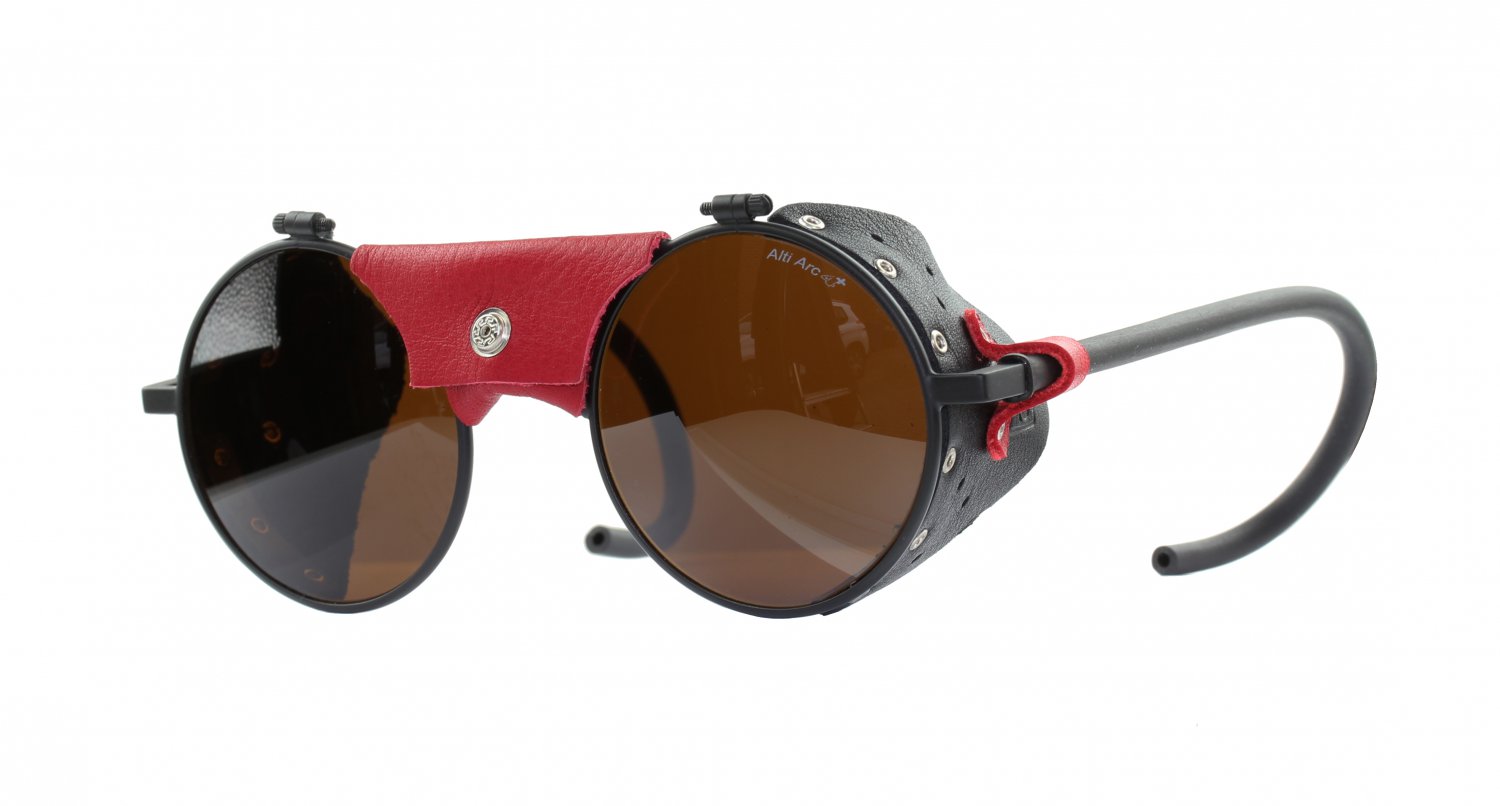 Julbo Vermont Classic Matt Black Sunglasses, Leather Shields, Alti Arc 4+ Glass Cat. 4 Lenses