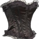 Sexy Lingerie Black Satin Lace Up Corset Top - Large