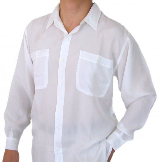 Men's White 100% Silk Shirt (Large, Item# 205)